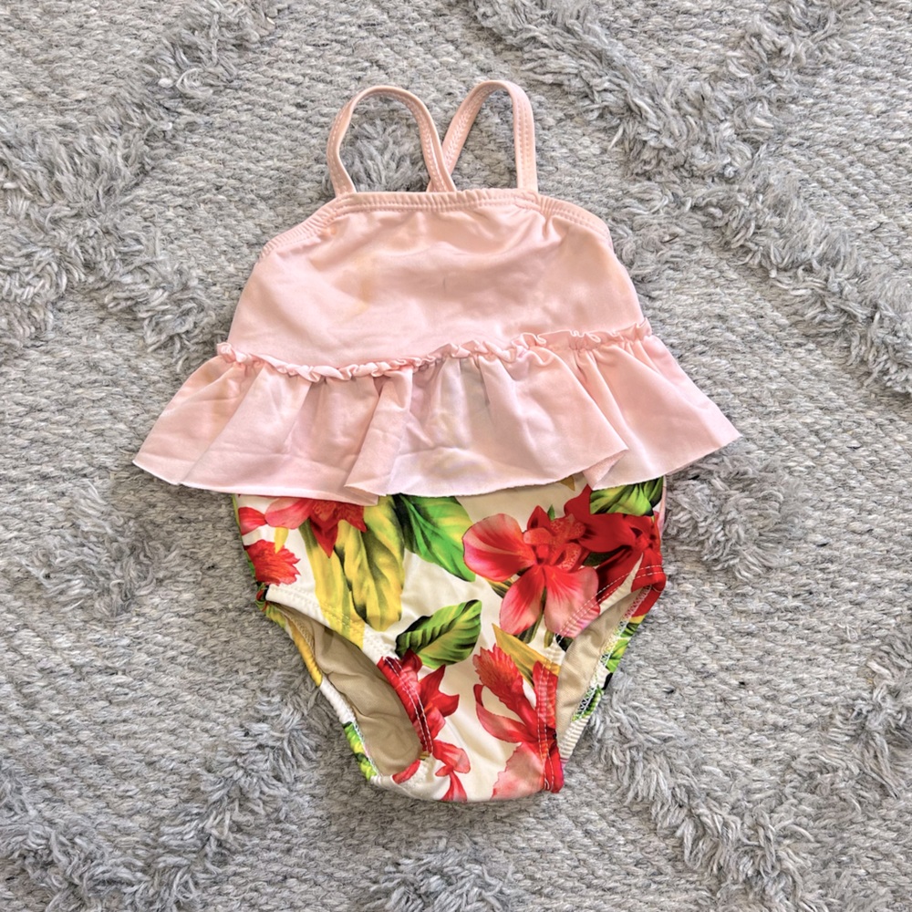 Boutique Baby Girl One-Piece Swimsuit 6-12M Tropical Floral
